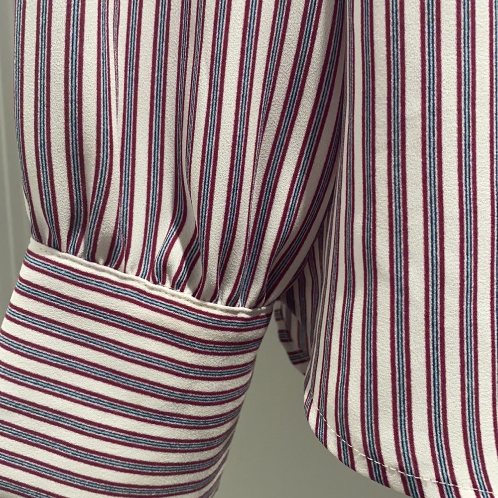 Striped button cuff top - Picture 3 of 4